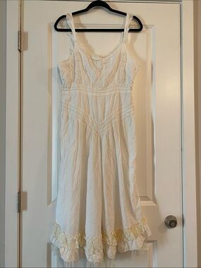 Unlisted White Lace-Trim Sundress with Cream Ruffle Hem